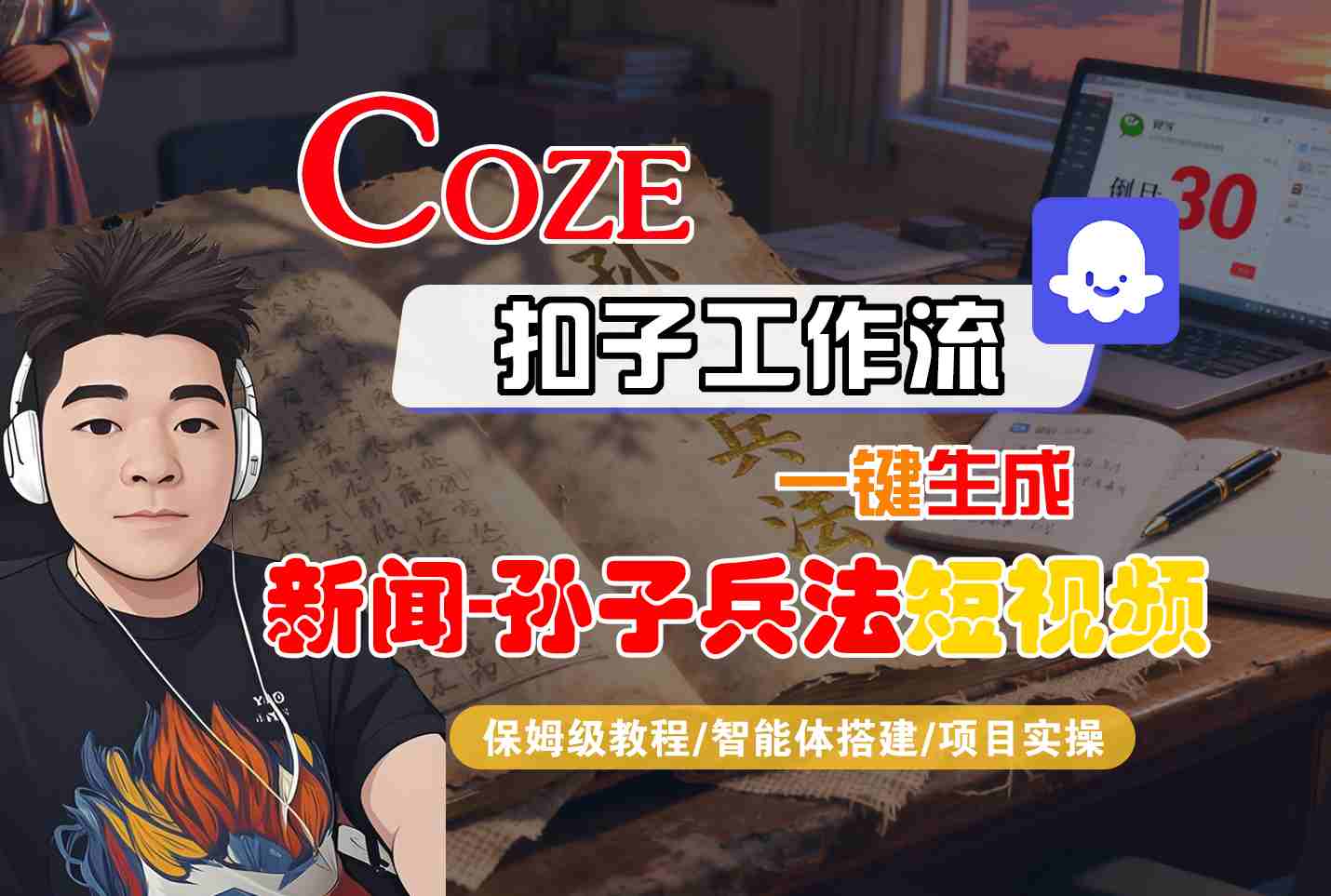Coze扣子智能体工作流一键生成“新闻-孙子兵法“短视频，全流程保姆级教学|学课链网创