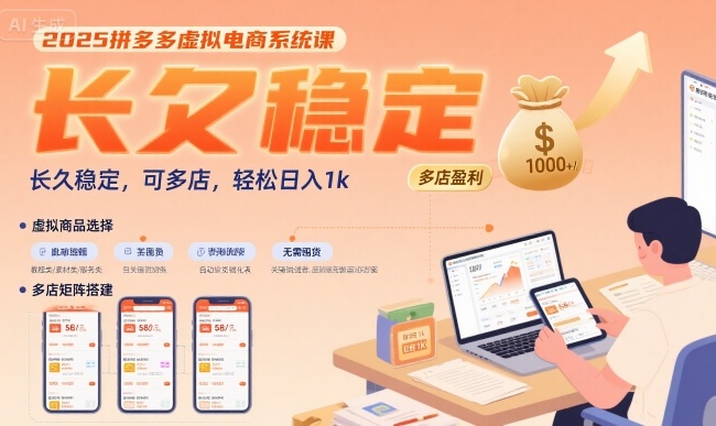 2025拼多多虚拟电商系统课，长久稳定，可多店，轻松日入1k|学课链网创