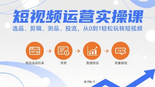 短视频运营实操课，选品、剪辑、测品、投流，从0到1轻松玩转短视频|学课链网创