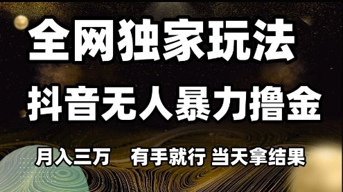 全网独家玩法抖音无人暴力撸金，月入3W，有手就行，当天拿结果【揭秘】|学课链网创