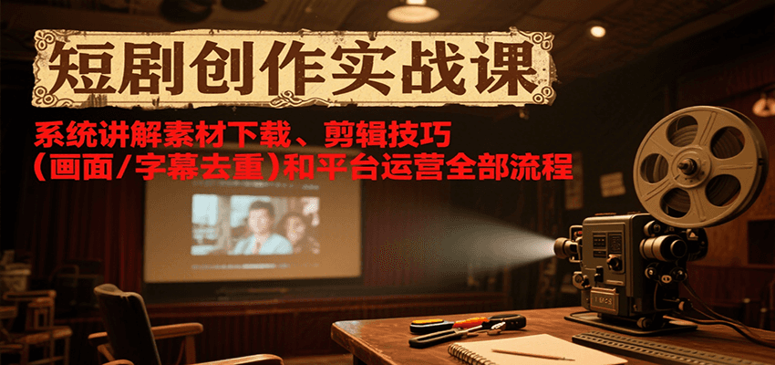 短剧创作实战课，系统讲解素材下载、剪辑技巧（画面/字幕去重）和平台运营全部流程|学课链网创