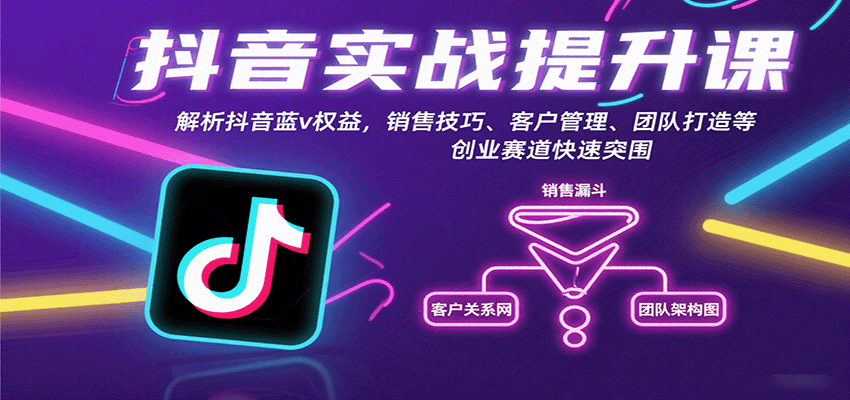 抖音实战提升课：解析抖音蓝v权益，销售技巧、客户管理、团队打造等创业赛道快速突围|学课链网创