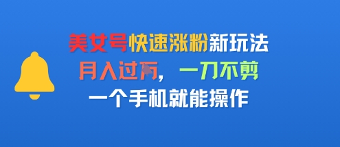 美女号快速涨粉新玩法，月入过W，一刀不剪，一个手机就能操作|学课链网创