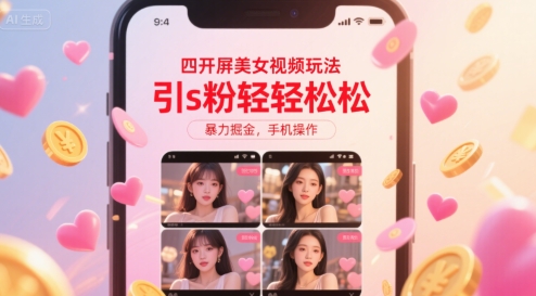 四开屏美女视频玩法，引s粉轻轻松松，暴力掘金，手机操作【揭秘】|学课链网创
