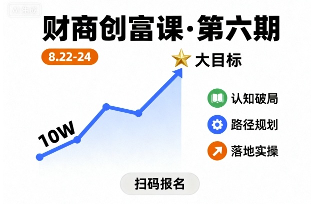 财商创富课第六期8月22-24号，如何从10W起步，一步步实现大目标|学课链网创