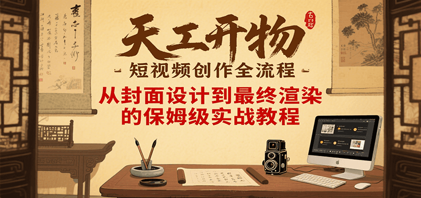 天工开物短视频创作全流程，从封面设计到最终渲染的保姆级实战教程|学课链网创