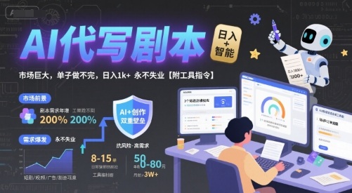 AI代写剧本，市场巨大，单子做不完，日入1k+ 永不失业【附工具指令】|学课链网创