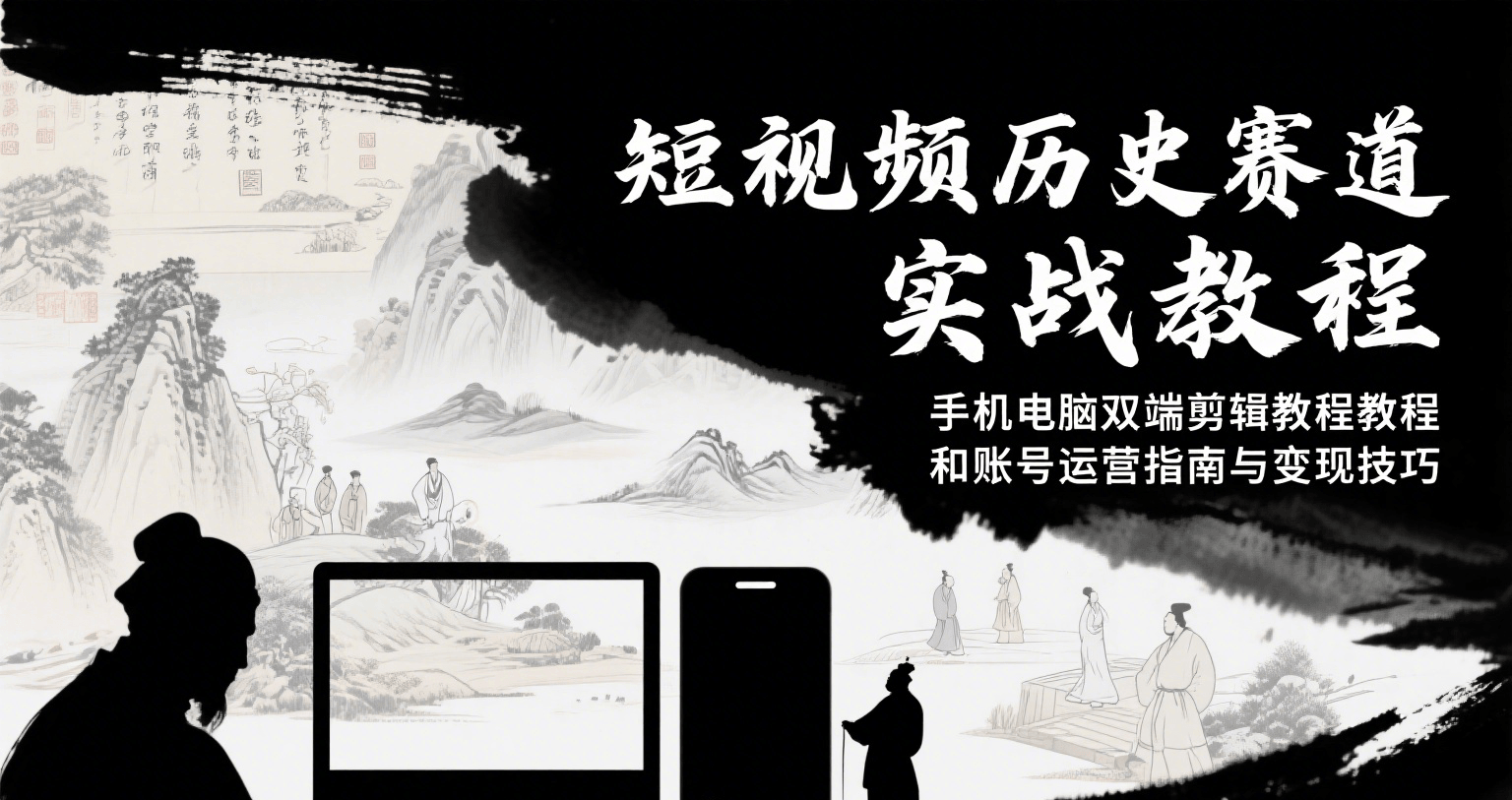 短视频历史赛道实战教程，手机电脑双端剪辑教程和账号运营指南与变现技巧|学课链网创