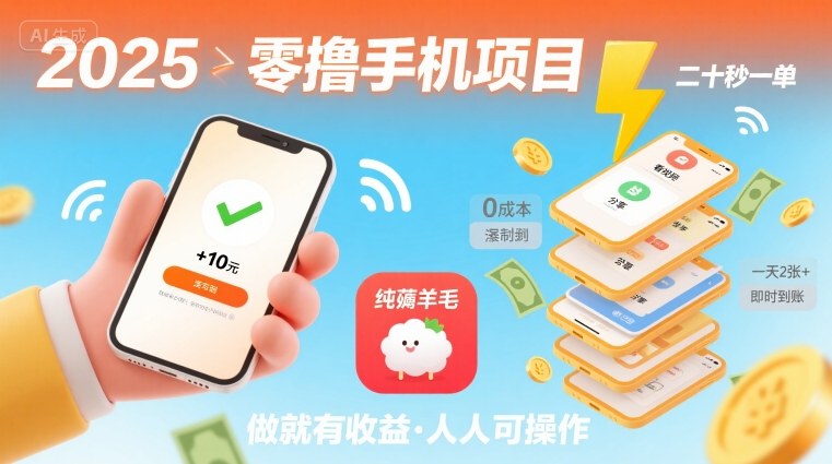 2025年零撸手机项目，二十秒一单，纯薅羊毛 一天2张+做就有【揭秘】|学课链网创