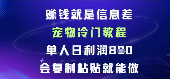 賺钱就是信息差宠物冷门教程，单人日利润日8张会复制粘贴就能做|学课链网创