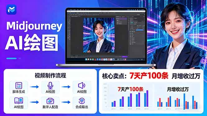（16049期）AI绘图照片开口说话视频制作：Midjourney+数字人，7天产100条月增收过万|学课链网创