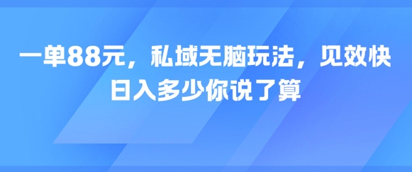 一单88元，私域无脑玩法，见效快，日入多少你说了算|学课链网创