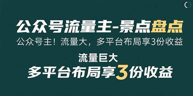 （15553期）公众号流量主-景点盘点 流量巨大 多平台布局享3份收益|学课链网创
