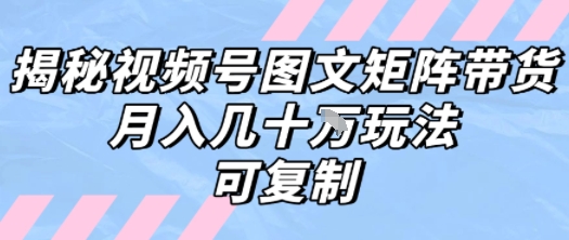 解密视频号图文矩阵带货，月入几个W的打法，可复制|学课链网创