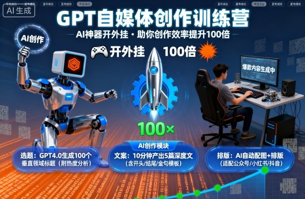GPT自媒体创作训练营：AI神器开外挂，助你创作效率提升100倍|学课链网创