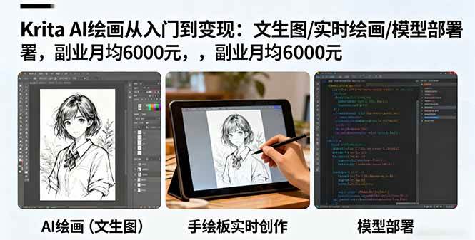 （16222期）Krita AI绘画从入门到变现：文生图/实时绘画/模型部署，副业月均6000元|学课链网创