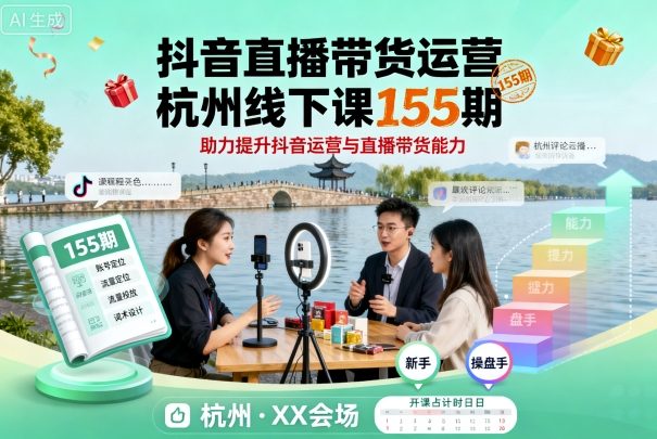 抖音直播带货运营杭州线下课155期,助力提升抖音运营与直播带货能力|学课链网创