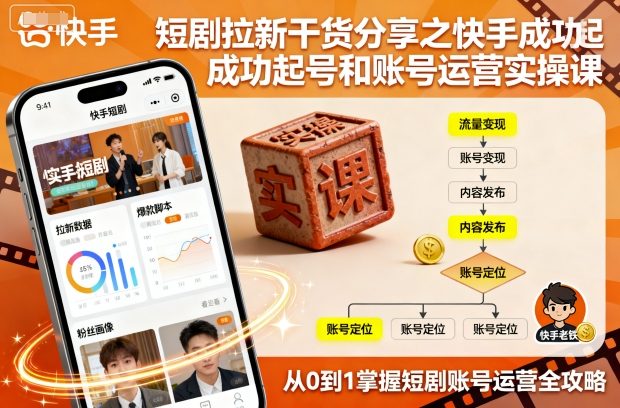 短剧拉新干货分享之快手成功起号和账号运营实操课|学课链网创