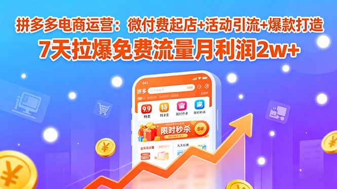 （15960期）拼多多电商运营：微付费起店+活动引流+爆款打造 7天拉爆免费流量月利润2w+|学课链网创