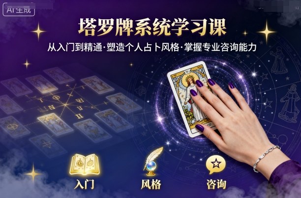 塔罗牌系统学习课，助你从入门到精通，塑造个人占卜风格，掌握专业咨询能力|学课链网创