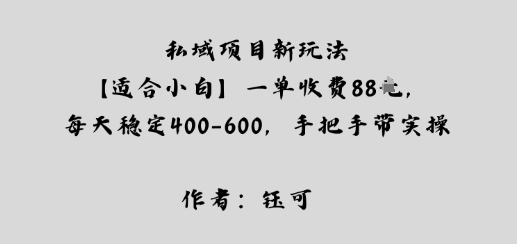 私域项目新玩法【适合小白】一单收费88米，每天稳定几张，手把手带实操|学课链网创