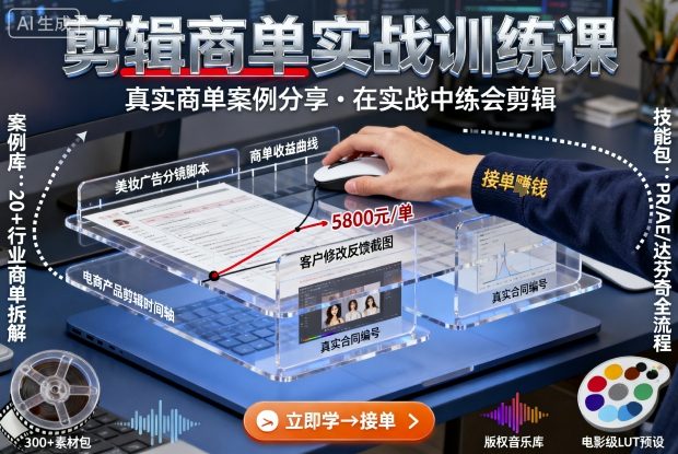 剪辑商单实战训练课，真实商单案例分享，在实战中练会剪辑|学课链网创