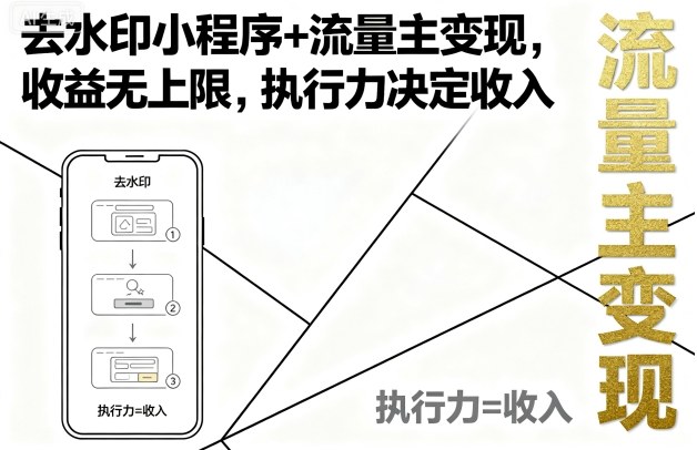 去水印小程序+流量主变现，收益无上限，执行力决定收入|学课链网创