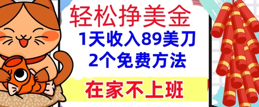 在家不上班，轻松挣美金， 1天收入89美刀，2个免费方法，懒人捡钱|学课链网创
