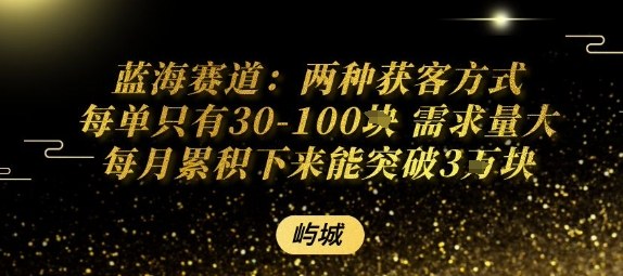 蓝海赛道:两种获客方式每单只有30-100米 需求量大每月累积下来能突破3W