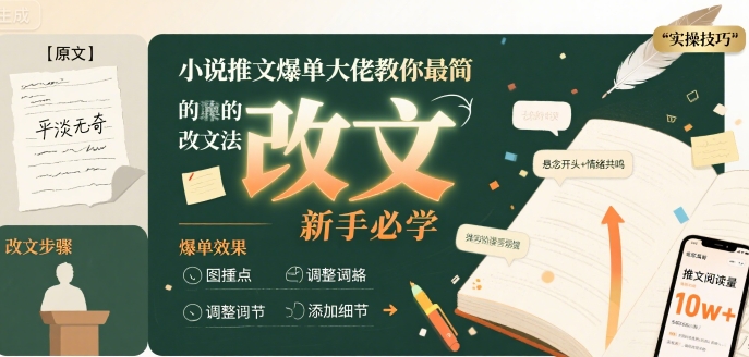 小说推文爆单大佬教你最简单的改文方法实操课，新手必学|学课链网创