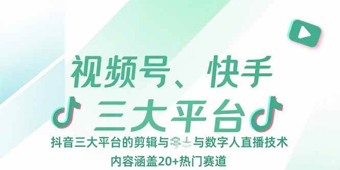 （15449期）视频号、快手、抖音三大平台的剪辑与数字人直播技术，内容涵盖20+热门赛道|学课链网创