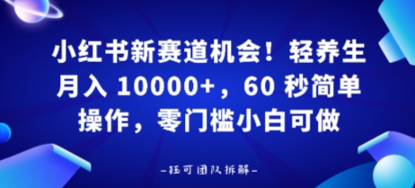 小红书新赛道机会，轻养生月入 1w，60 秒简单操作，带货接广都可以，零门槛小白可做|学课链网创