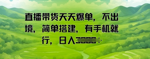 直播带货天天爆单，不出境，简单搭建，有手机就行，日入多张|学课链网创