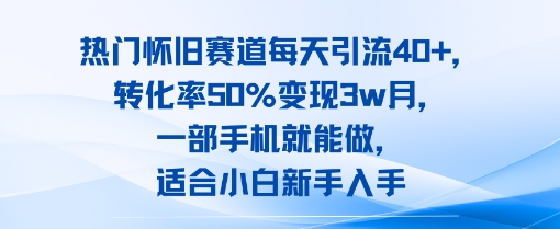 热门怀旧赛道每天引流40+，转化率50%月变现3w，一部手机就能做，适合小白新手入手|学课链网创