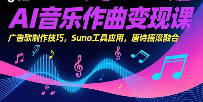 （15370期）AI音乐作曲变现课，广告歌制作技巧，Suno工具应用，唐诗摇滚融合|学课链网创