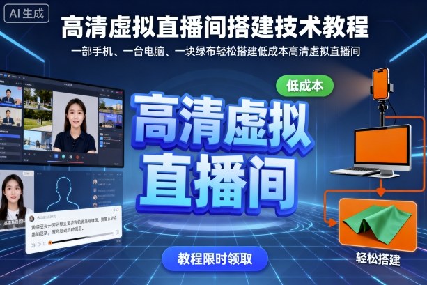 高清虚拟直播间搭建技术教程，一部手机、一台电脑、一块绿布轻松搭建低成本高清虚拟直播间|学课链网创
