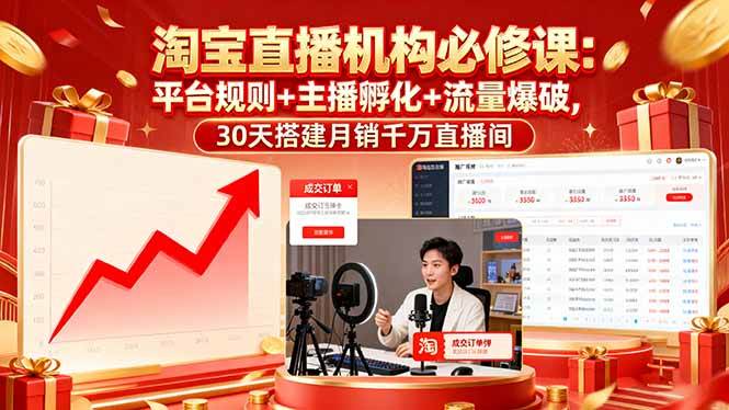 (16087期)淘宝直播机构必修课:平台规则/主播孵化/流量爆破,30天搭建月销千万直播间|学课链网创