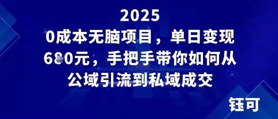 0成本无脑项目，单日变现多张，手把手带你如何从公域引流到私域成交|学课链网创