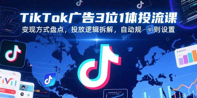 TikTok广告3位1体投流课，变现方式盘点，投放逻辑拆解，自动规则设置|学课链网创