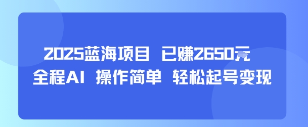 2025蓝海项目 已挣2650米 全程AI 操作简单 轻松起号变现|学课链网创