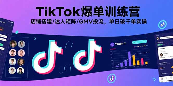 TikTok爆单训练营,店铺搭建/达人矩阵/GMV投流,单日破千单实操|学课链网创