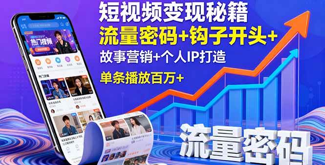 （16079期）短视频变现秘籍，流量密码+钩子开头+故事营销+个人IP打造，单条播放百万+|学课链网创