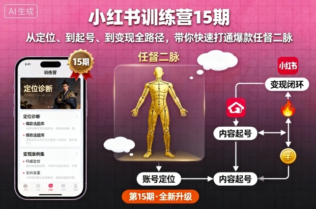 小红书训练营15期，从定位、到起号、到变现全路径，带你快速打通爆款任督二脉|学课链网创