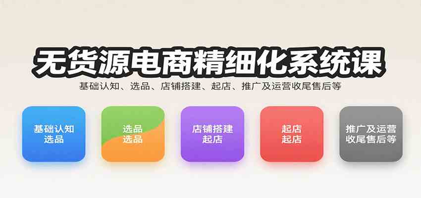 无货源电商精细化系统课：基础认知、选品、店铺搭建、起店、推广及运营收尾售后等|学课链网创