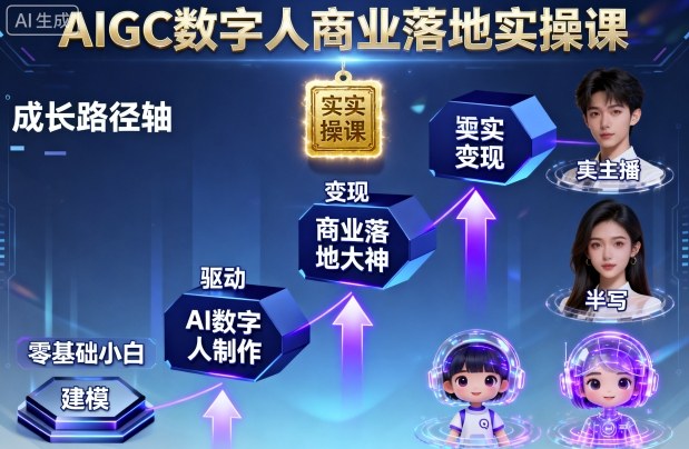 AIGC数字人商业落地实操课,从零基础小白到AI数字人大神|学课链网创