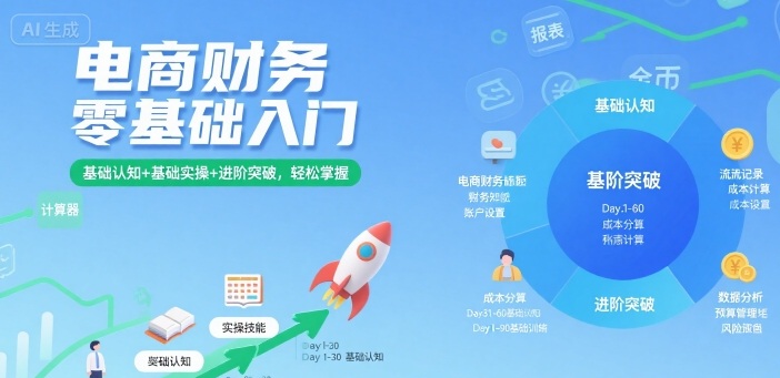 电商财务零基础入门，基础认知+基础实操+进阶突破，轻松掌握|学课链网创
