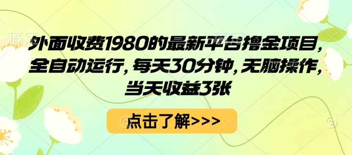 外面收费1980的最新平台撸金项目,全自动运行,每天30分钟,无脑操作,当天收益3张【揭秘】|学课链网创