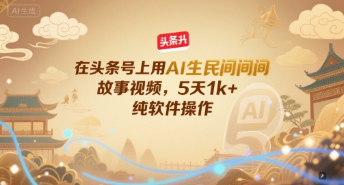 在头条号上用AI生民间故事视频，5天1k+，纯软件操作|学课链网创