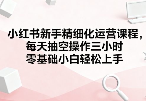 小红书新手精细化运营课程，每天抽空操作三小时，零基础小白轻松上手|学课链网创