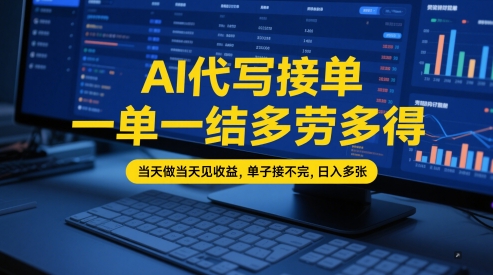 AI代写接单，一单一结多劳多得，当天做当天见收益，单子接不完，日入多张【全网最全实操课程】|学课链网创